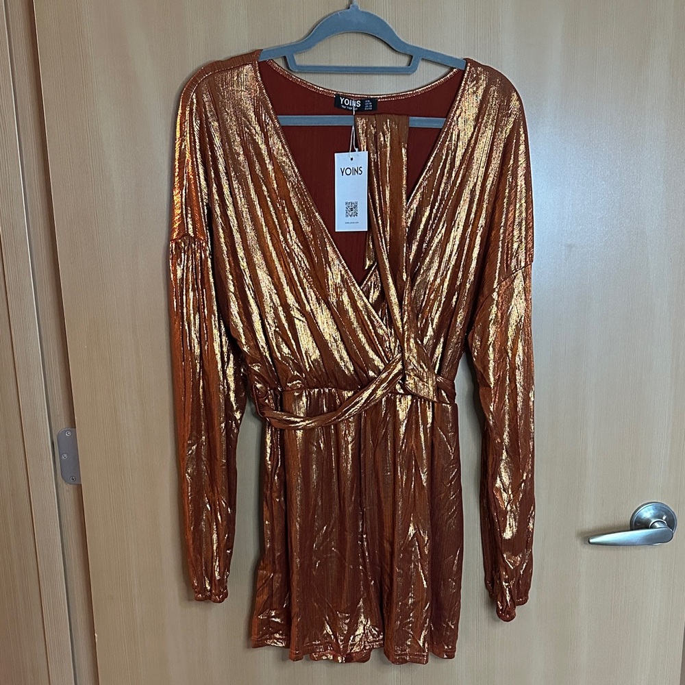 YOINS Shimmering Copper Long Sleeve Romper size 16